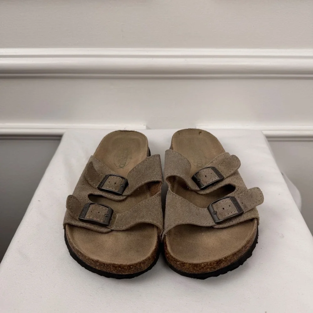 Woodstock Boys Suede Two Strap Slide Sandals Brown Taupe Size 2M